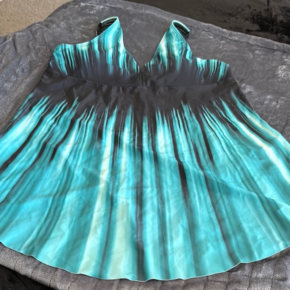 Plus Size Teal and Black Women's Swim Tankini Top